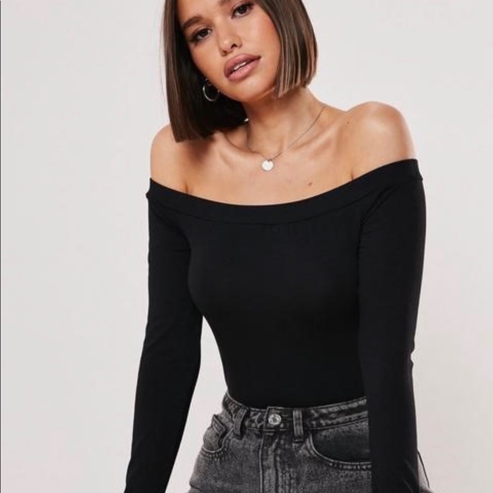 Black off the shoulder bodysuit
